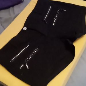 Black & Diamond Zipper Pocketed Sexy Shorts Large